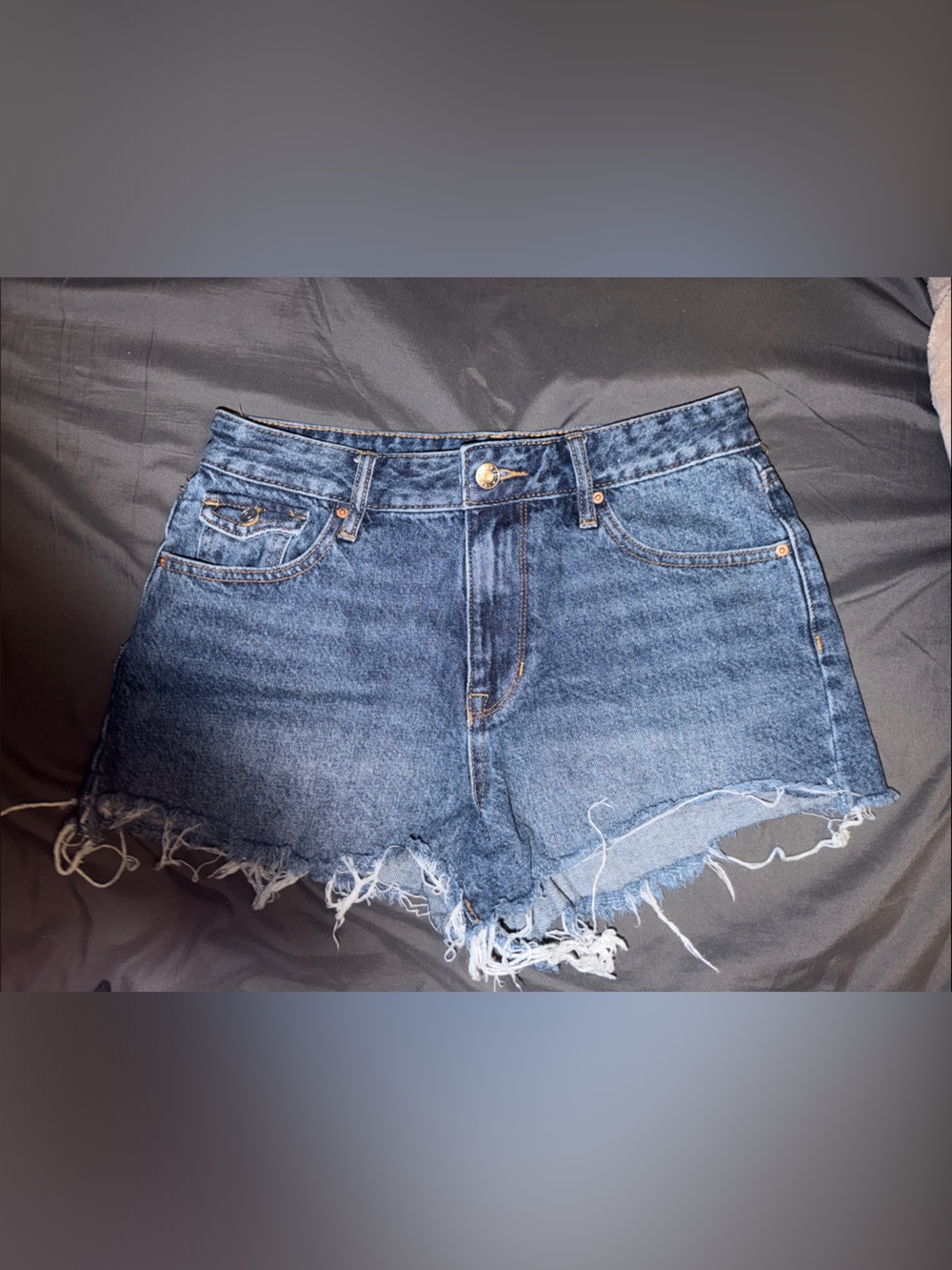 PacSun Dark Blue Distressed Frayed Hem Denim Shorts with Button Back Pockets